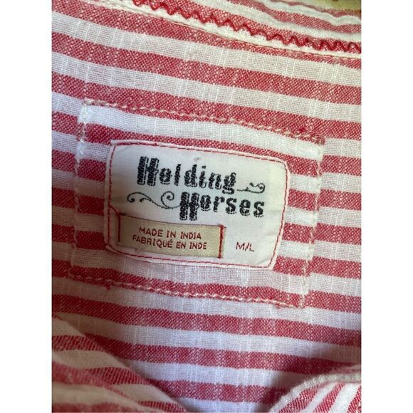 Anthropologie Holding Horse Oversize Button Down Blouse Red White Stripes M/L - Picture 6 of 12
